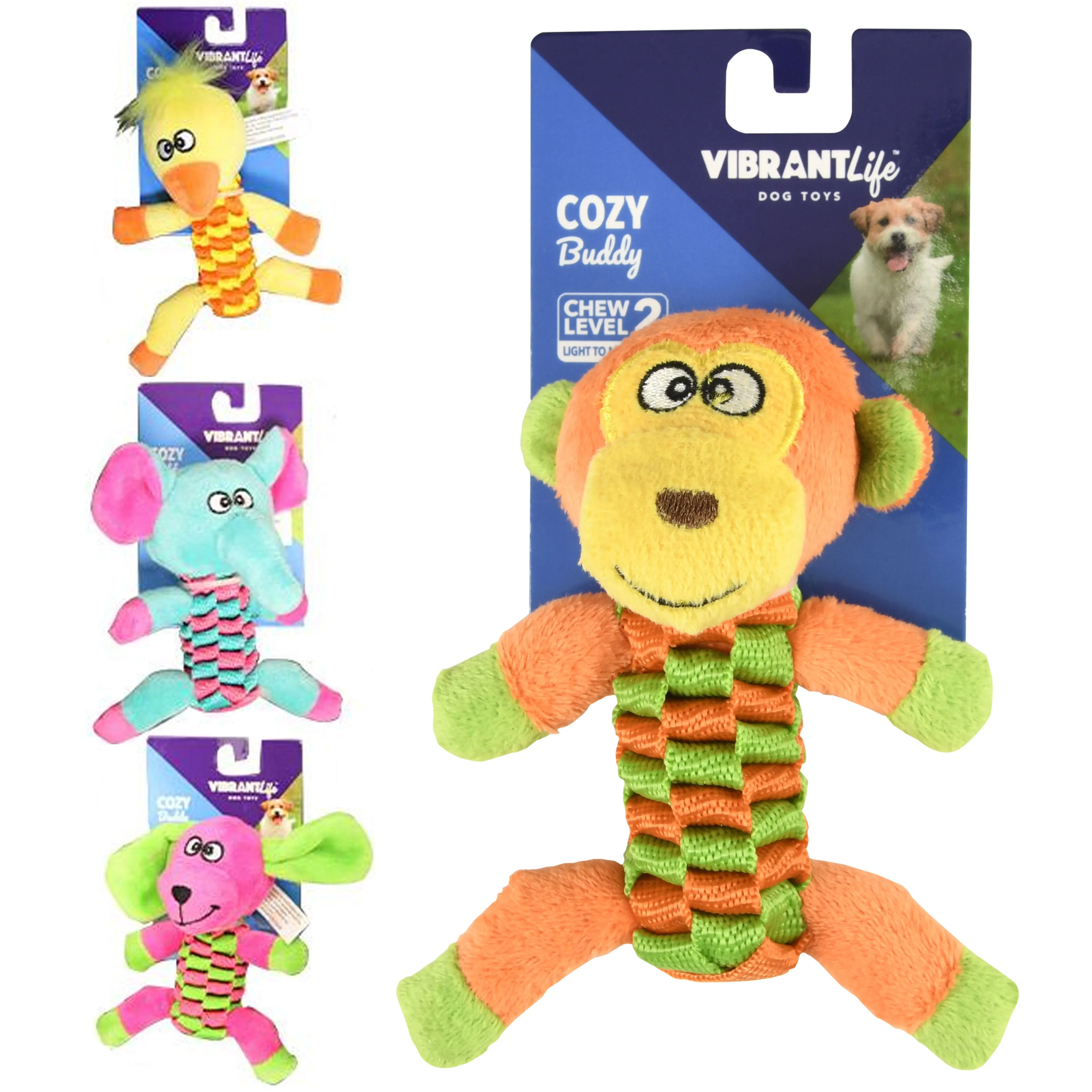2 Pc Cute Squeaky Dog Chew Toy Plush Puppy Pet Light Chewer Animal Teething Rope