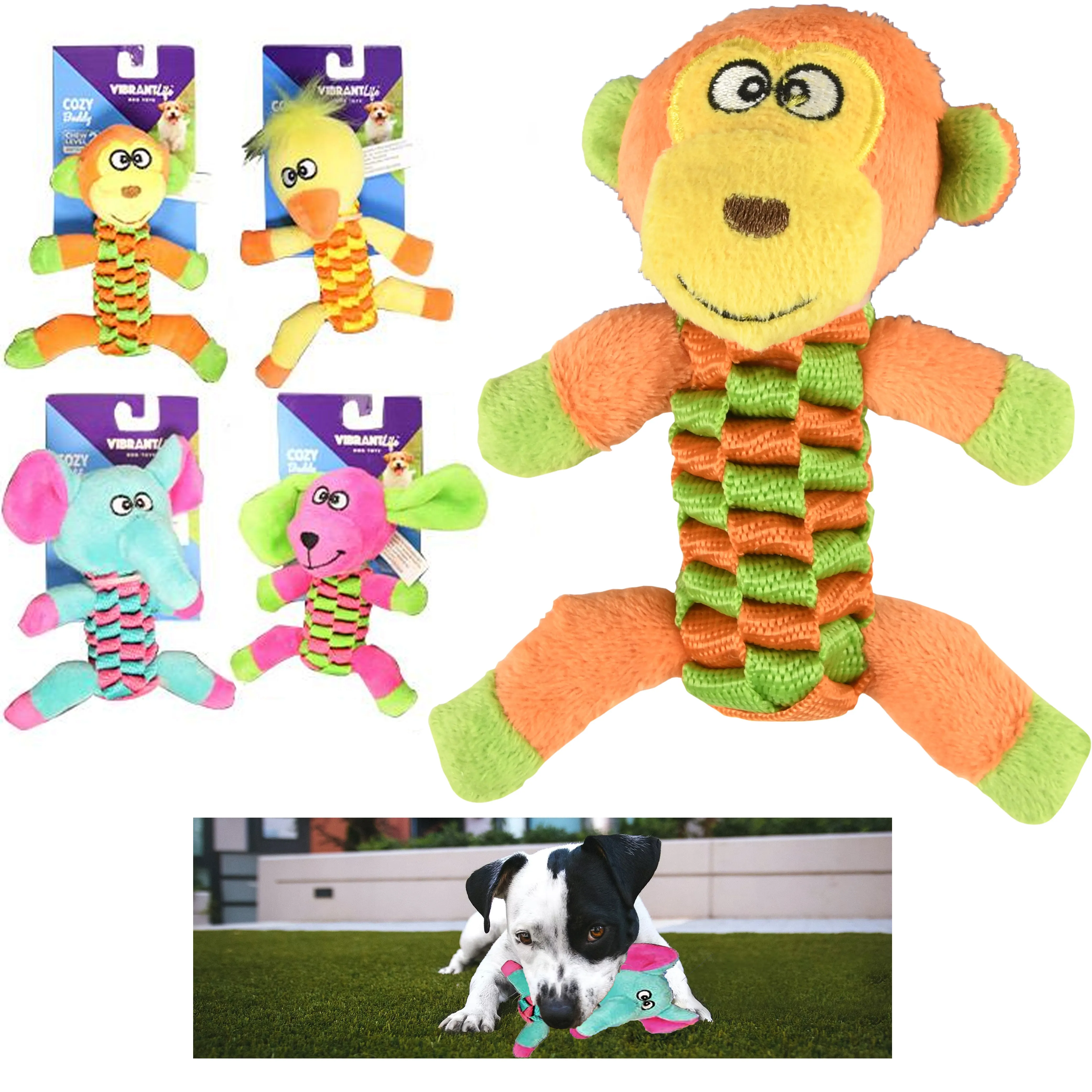 2 Pc Cute Squeaky Dog Chew Toy Plush Puppy Pet Light Chewer Animal Teething Rope