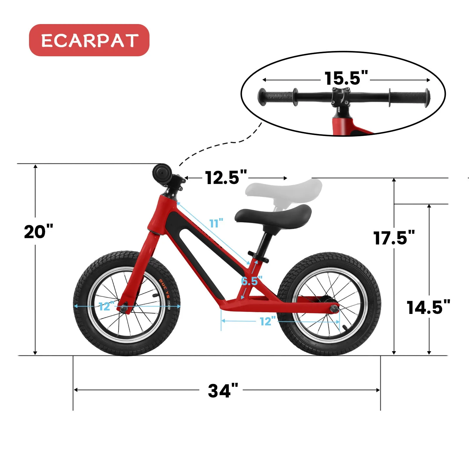 ECARPAT Balance Bike, Magnesium Alloy Frame Toddler Bike,Lightweight Sport Training Bicycle with 12" Rubber Foam Tires,Adjustable Seat for Kids Ages 1-5 Years Old.