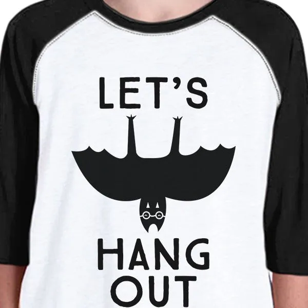 Let's Hang Out Bat Kids Black And White Baseball Shirt