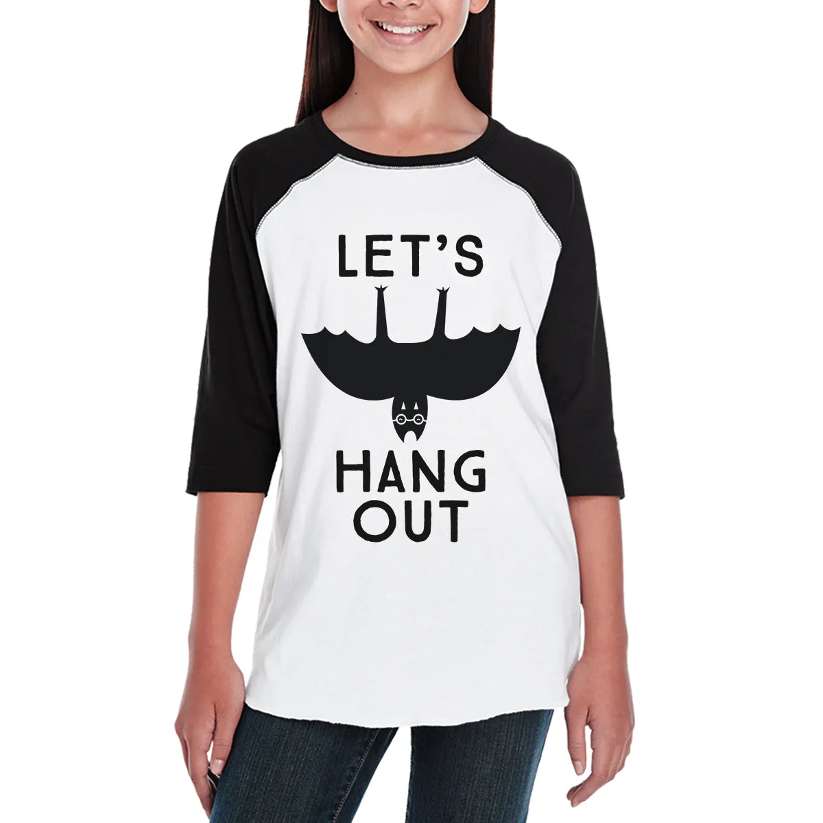 Let's Hang Out Bat Kids Black And White Baseball Shirt