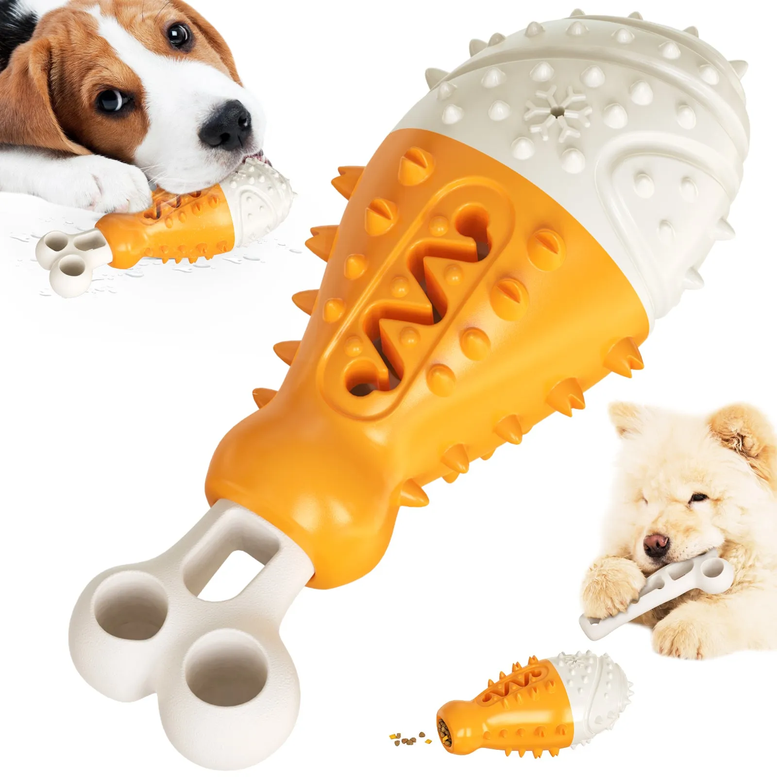 Multifunctional Dog Chew and Food Dispenser Toys for Aggressive Chewers, Turkey Leg, 2 colors