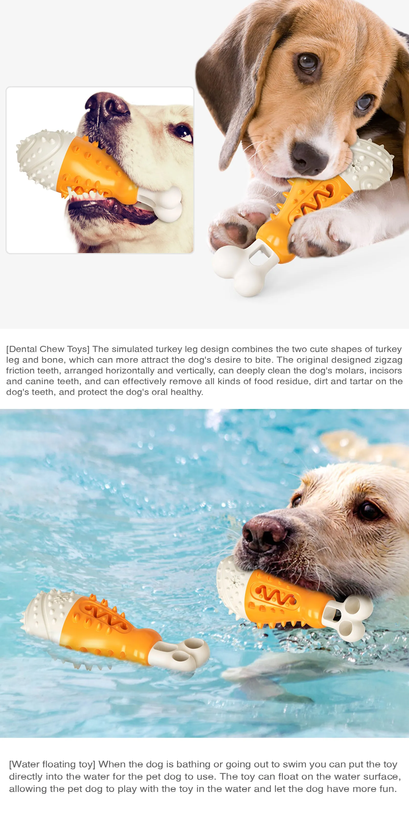 Multifunctional Dog Chew and Food Dispenser Toys for Aggressive Chewers, Turkey Leg, 2 colors