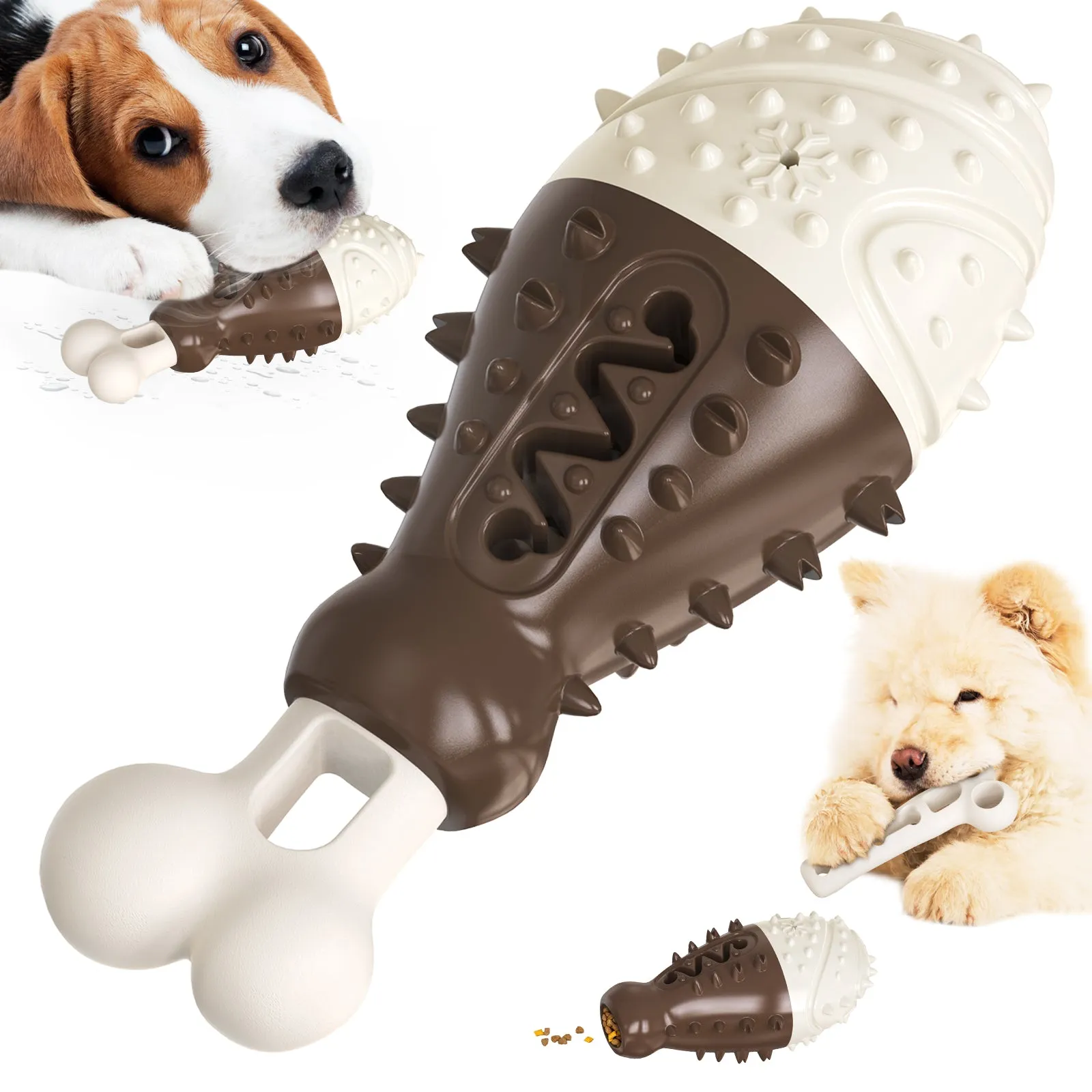 Multifunctional Dog Chew and Food Dispenser Toys for Aggressive Chewers, Turkey Leg, 2 colors