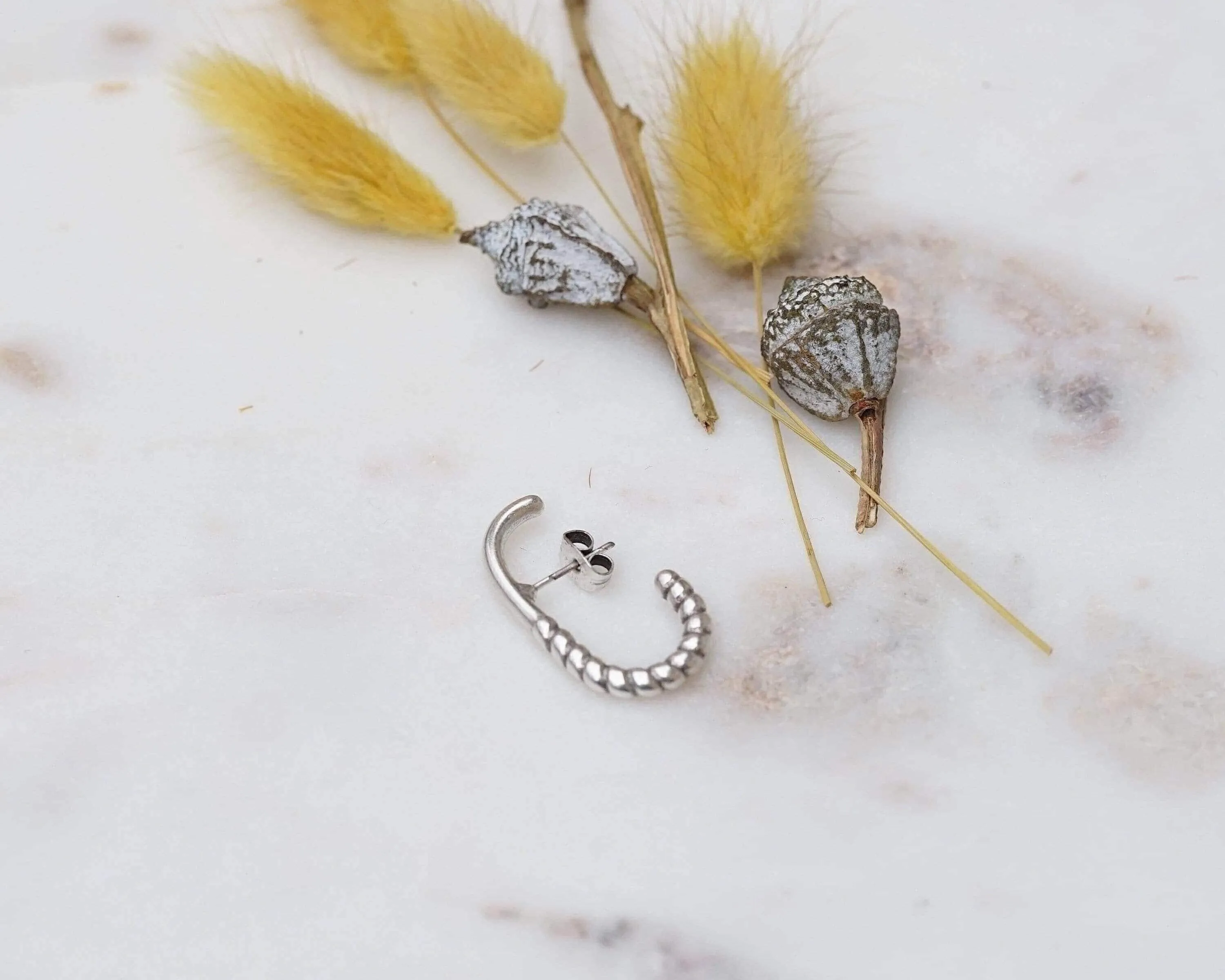 Single Silver Long Lobe Hugger Earring