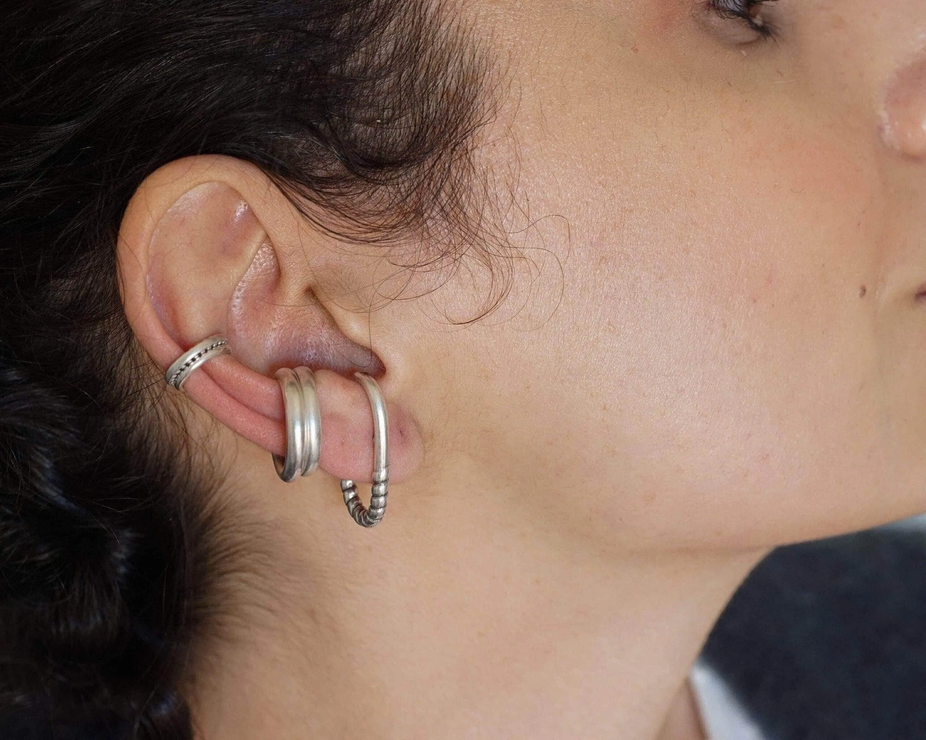 Single Silver Long Lobe Hugger Earring