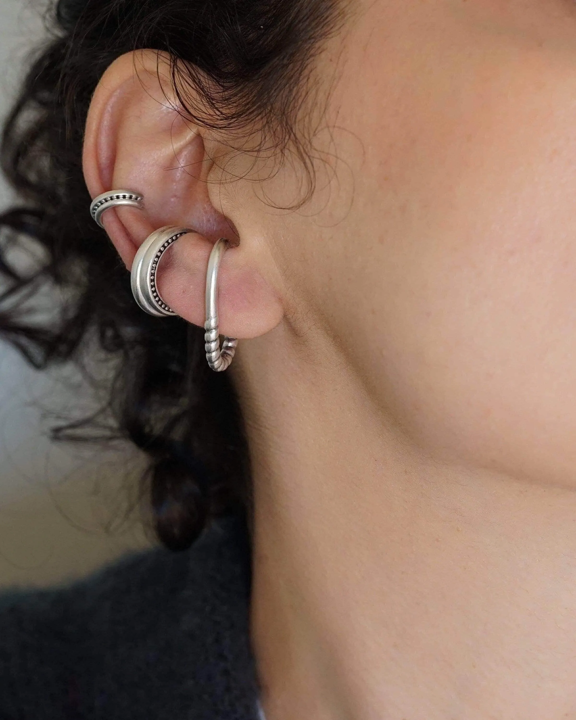 Single Silver Long Lobe Hugger Earring