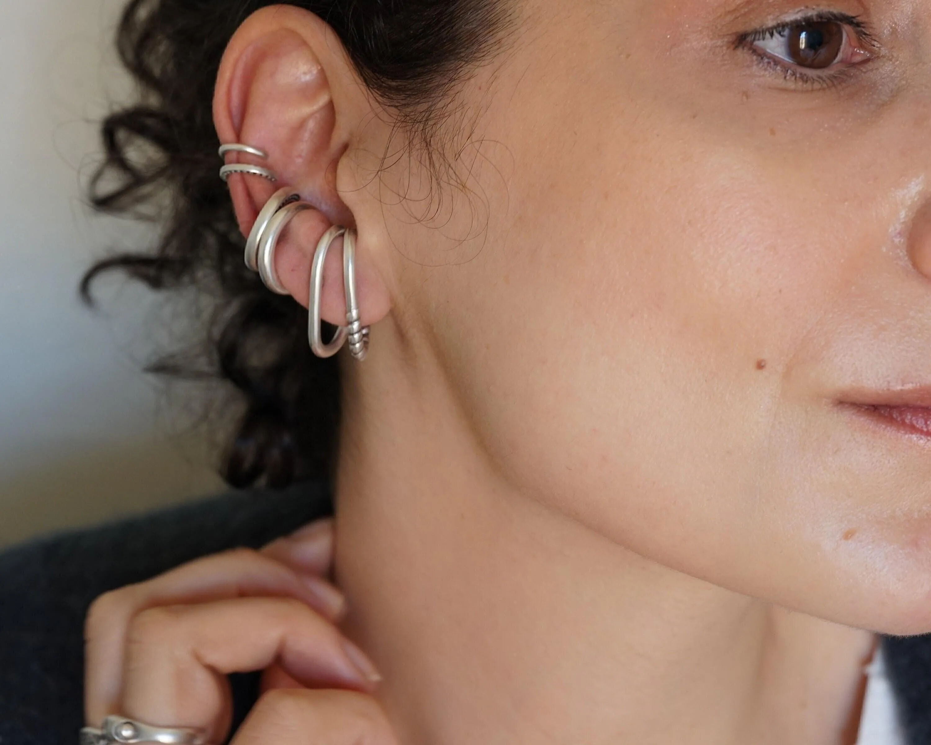 Single Silver Long Lobe Hugger Earring