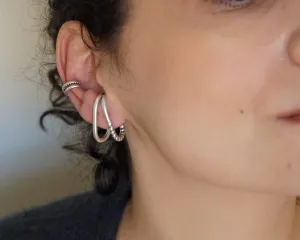 Single Silver Long Lobe Hugger Earring
